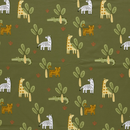 Tissu jersey - Girafes vert kaki