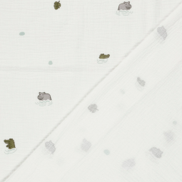 Tissu double gaze - Hippo blanc cassé