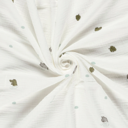 Tissu double gaze - Hippo blanc cassé