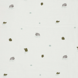 Tissu double gaze - Hippo blanc cassé