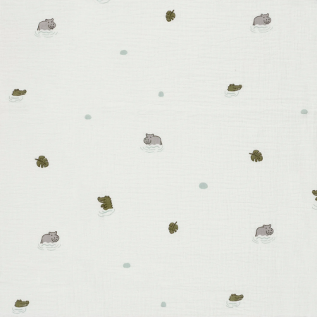 Tissu double gaze - Hippo blanc cassé