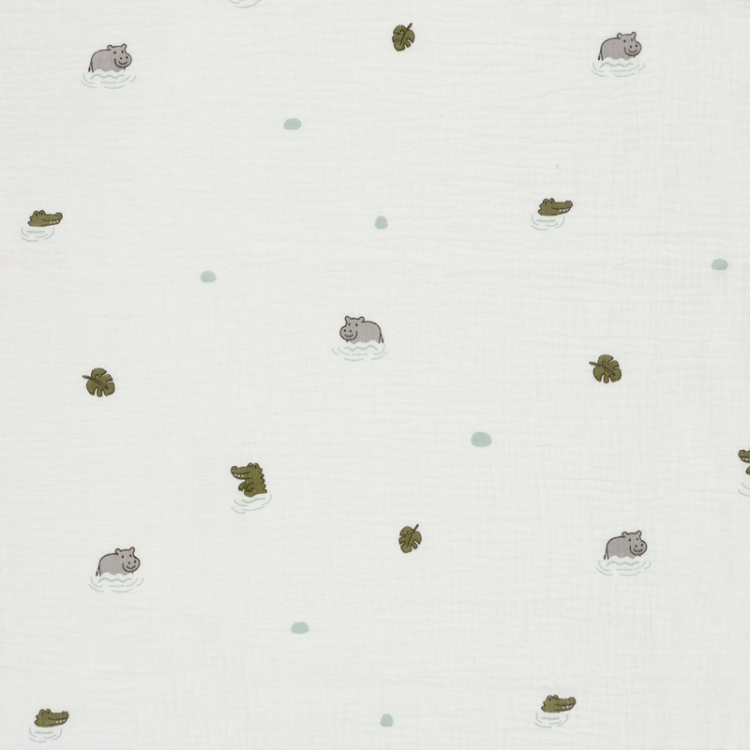 Tissu double gaze - Hippo blanc cassé