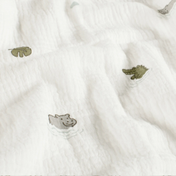Tissu double gaze - Hippo blanc cassé