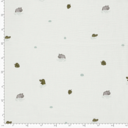 Tissu double gaze - Hippo blanc cassé
