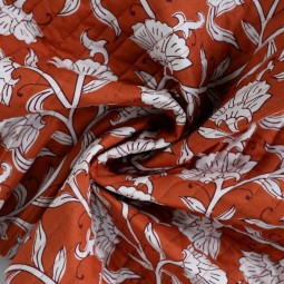 Tissu matelassé double face - Fleurs cognac