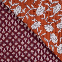Tissu matelassé double face - Fleurs cognac