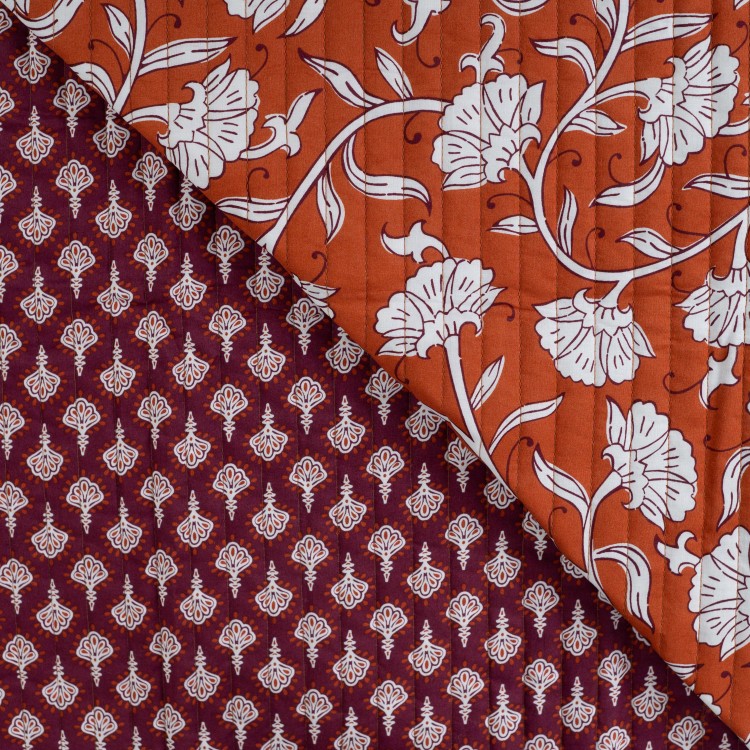 Tissu matelassé double face - Fleurs cognac