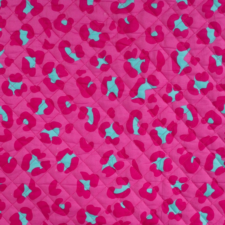 Tissu matelassé double face - Léopard fuchsia