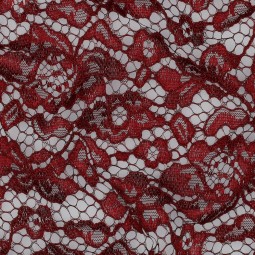 Tissu dentelle - Fleurs Bordeaux