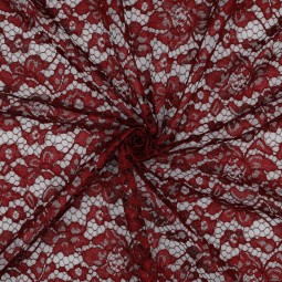Tissu dentelle - Fleurs Bordeaux