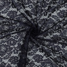 Tissu dentelle - Fleurs Marine