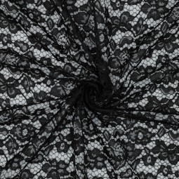 Tissu dentelle - Fleurs Noir