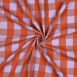Tissu popeline - Carreaux orange lavande
