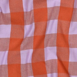 Tissu popeline - Carreaux orange lavande