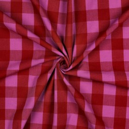 Tissu popeline - Carreaux rouge fuschia
