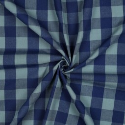 Tissu popeline - Carreaux bleu vert