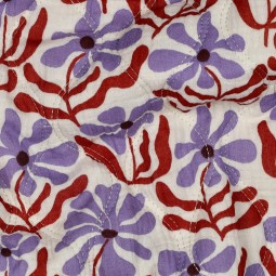 Tissu coton matelassé - Fleurs lilas caramel