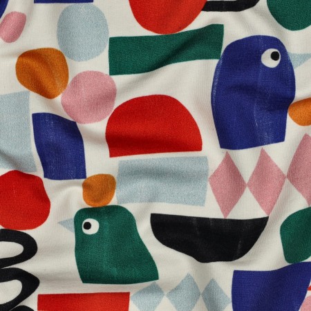 Tissu sweat - Oiseau et formes