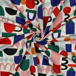 Tissu sweat - Oiseau et formes