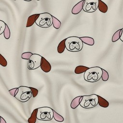 Tissu sweat - Chiens marron rose