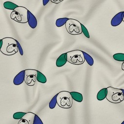 Tissu sweat - Chiens bleu vert