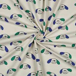 Tissu sweat - Chiens bleu vert