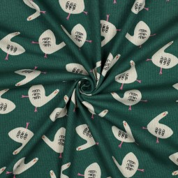 Tissu jersey côtelé - Oies vert