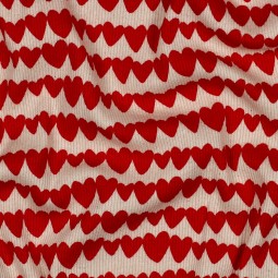 Tissu jersey côtelé - Coeurs rouges