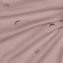 Tissu double gaze - Broderie ciel étoilé rose
