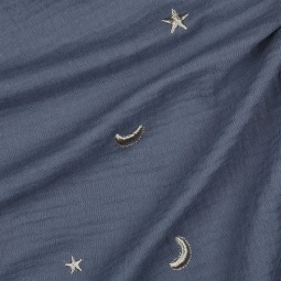Tissu double gaze - Broderie ciel étoilé jeans