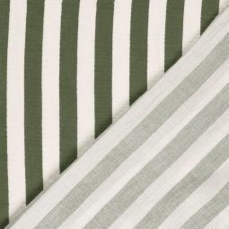 Tissu double gaze - Rayures vert kaki