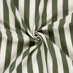 Tissu double gaze - Rayures vert kaki