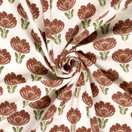 Tissu double gaze - Tulipe blanc cassé