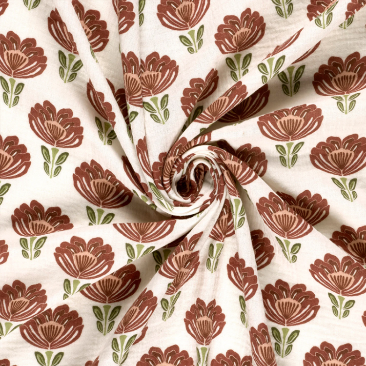 Tissu double gaze - Tulipe blanc cassé