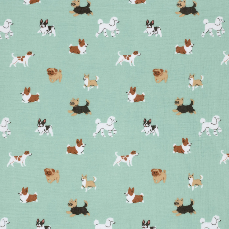 Tissu double gaze - Chiens bleu