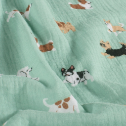 Tissu double gaze - Chiens bleu