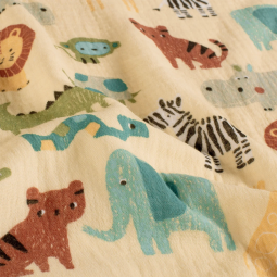 Tissu double gaze - Animaux beige