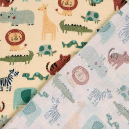 Tissu double gaze - Animaux beige