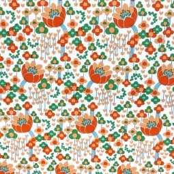 Tissu cretonne - Clodette ivoire corail