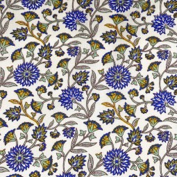 Tissu cretonne - Santal ivoire bleu