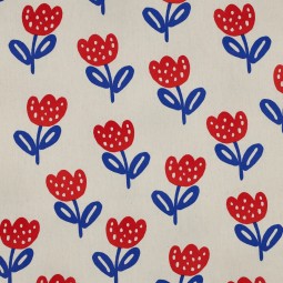 Tissu popeline - Fleur rouge bleu