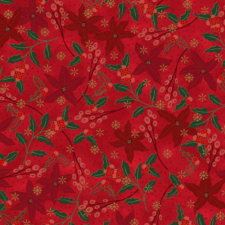 Tissu Noël - We love Christmas - Houx rouge