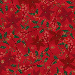 Tissu Noël - We love Christmas - Houx rouge