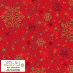 Tissu Noël - Snow crystals - Etoile flocon rouge