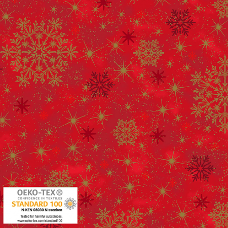 Tissu Noël - Snow crystals - Etoile flocon rouge