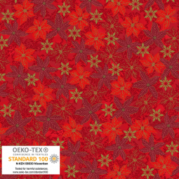 Tissu Noël - Snow crystals - Poincetia rouge
