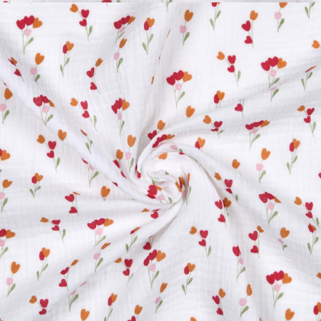 Tissu double gaze - Mariotte rouge