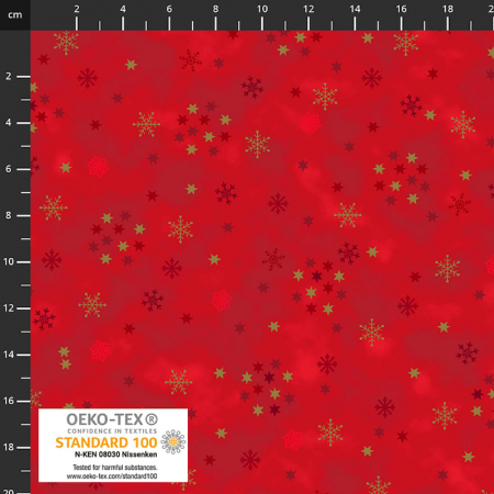 Tissu Noël - Snow crystals - Etoile rouge