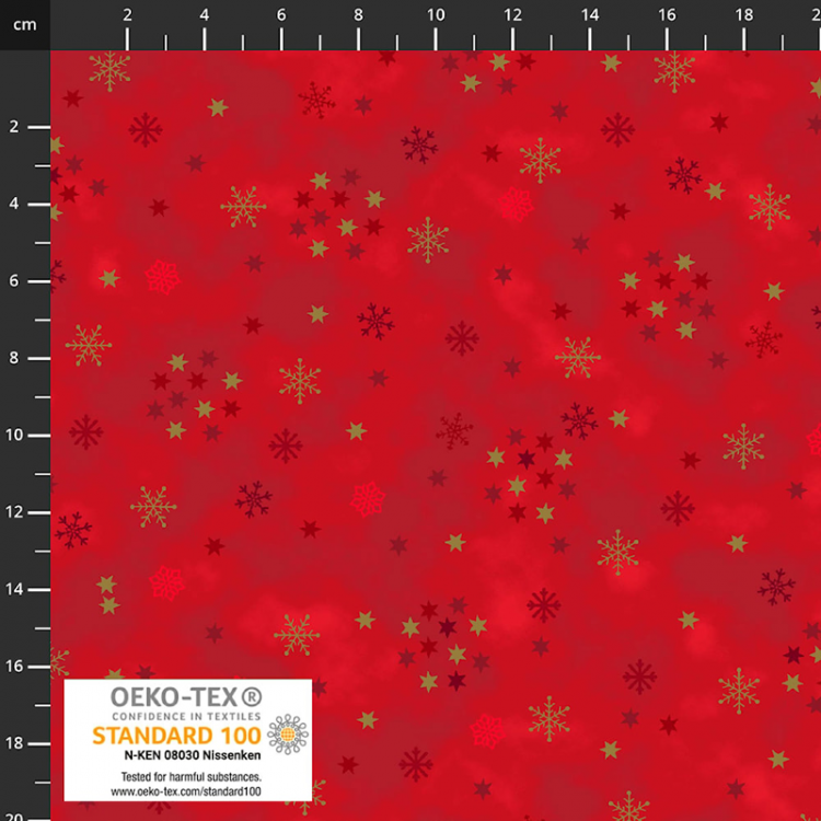 Tissu Noël - Snow crystals - Etoile rouge