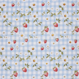 Tissu popeline - Les fraises sur la nappe